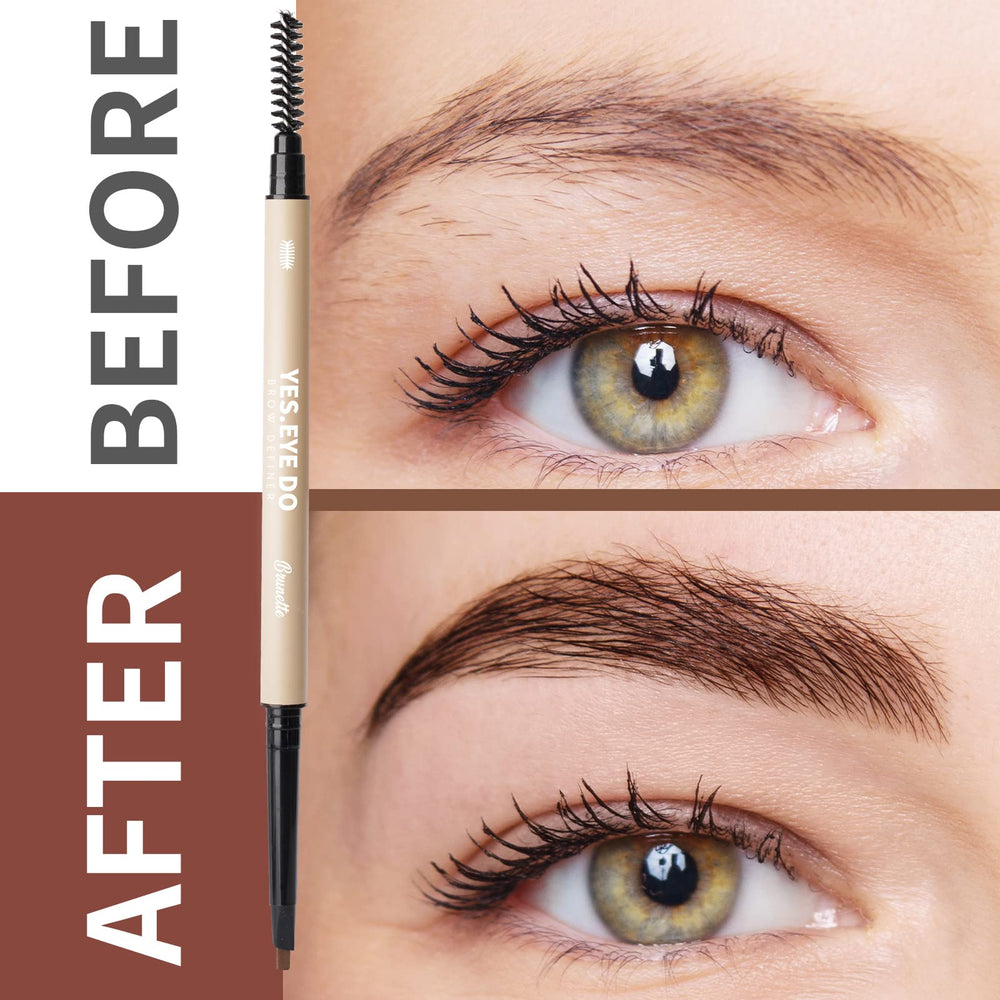 YES.EYE DO Eyebrow Pencil Deep Brown spoolie brush for grooming and blending.