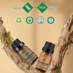 Chamomile and sandalwood oils for bath and aromatherapy