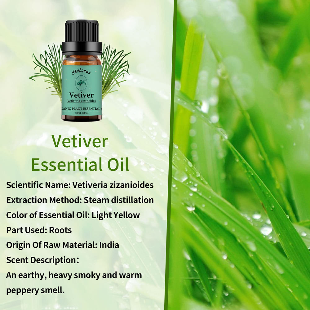 Sandalwood Vetiver essential oil bottle against white background