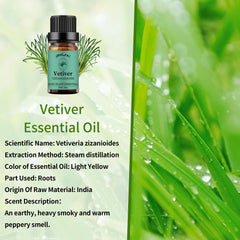 Sandalwood Vetiver essential oil bottle against white background