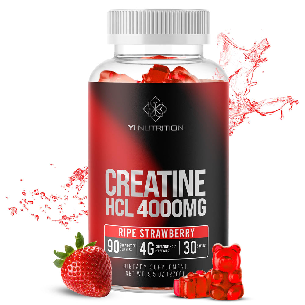 Strawberry-flavored Creatine HCL gummies in bottle