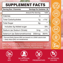 Close-up of peach-flavored selenium gummy tablet