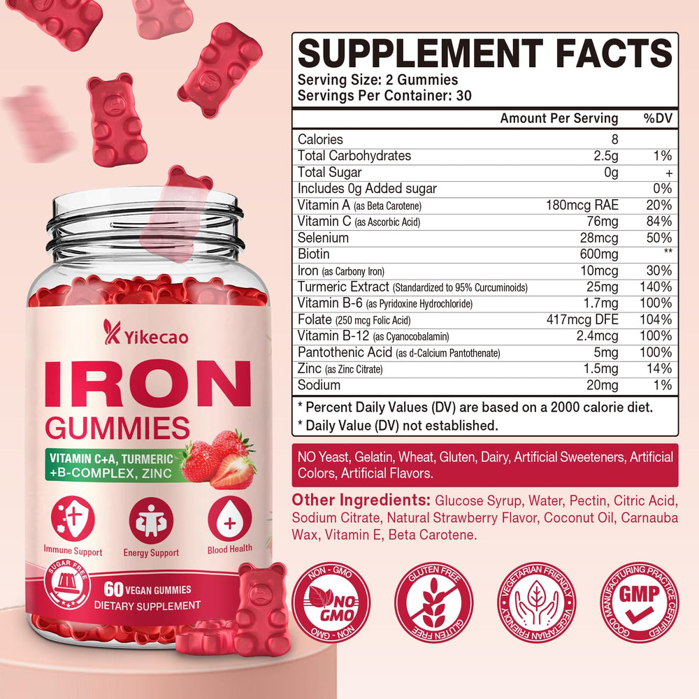 Illustration of vitamin and mineral blend: carbonyl iron, zinc, B6, B12, C and folate