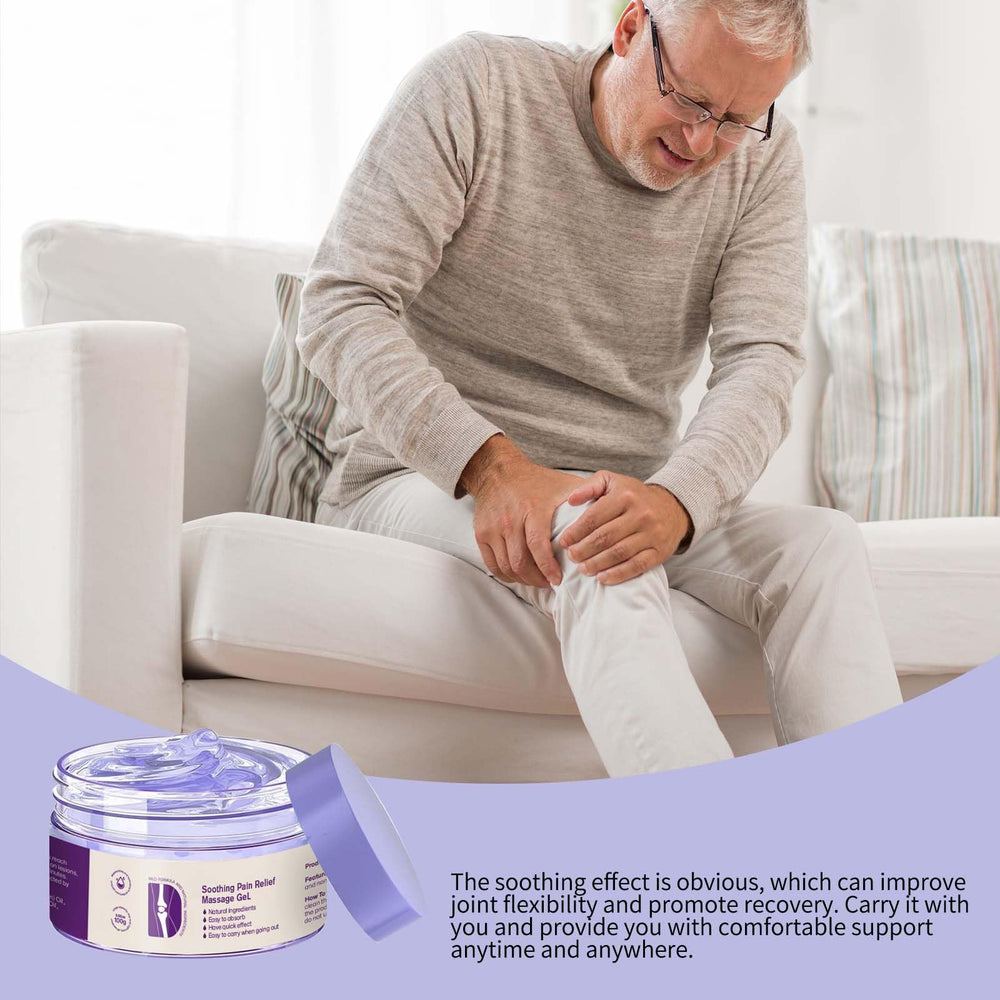 YILEST Soothing Relief Massage Gel packaging shows compact 100g tube for home and travel.