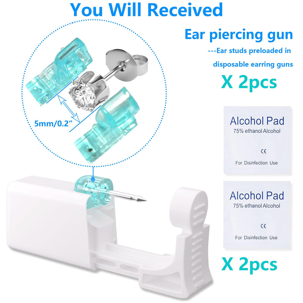 YINPAD silver crown white zircon ear stud preloaded for easy piercing