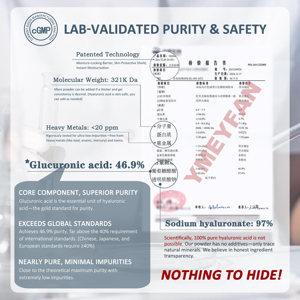YMEYFAN HA powder dissolving in water for easy DIY serum preparation