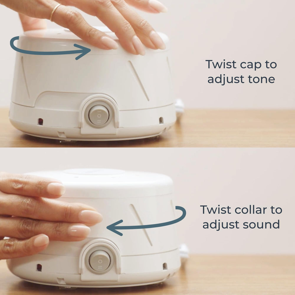 The Yogasleep Dohm Classic 2-pack top view emphasizes small footprint for any nightstand.