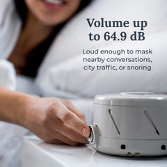 Yogasleep Dohm Classic Gray controls close-up, dual-speed options for customized sound