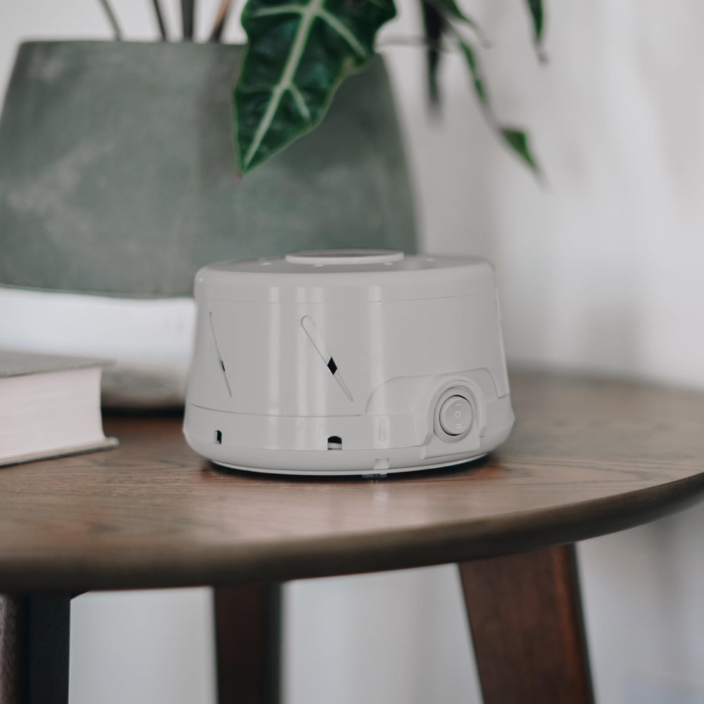 Yogasleep Dohm Classic Gray travel-ready setup, easy to pack for trips and meditation