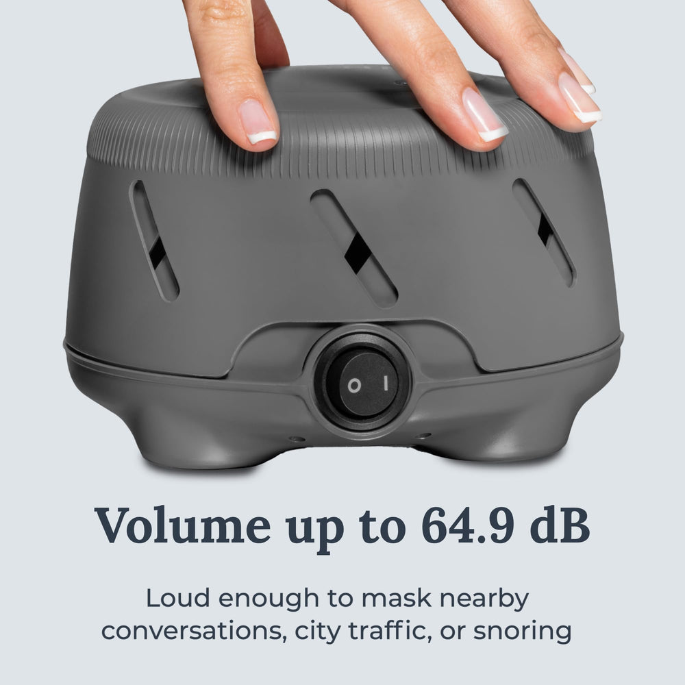 Yogasleep Dohm Uno office setup promotes privacy and quiet for work.