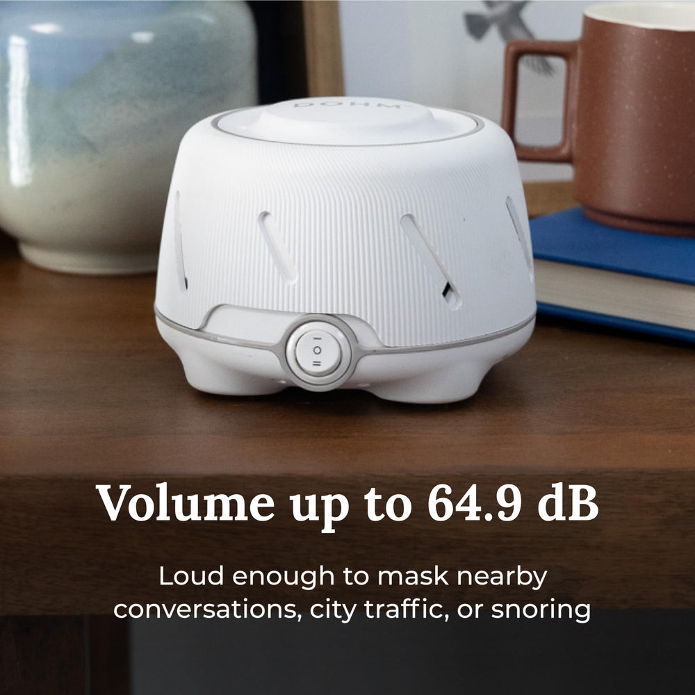 Yogasleep Dohm controls panel shows easy dual settings for tone and volume