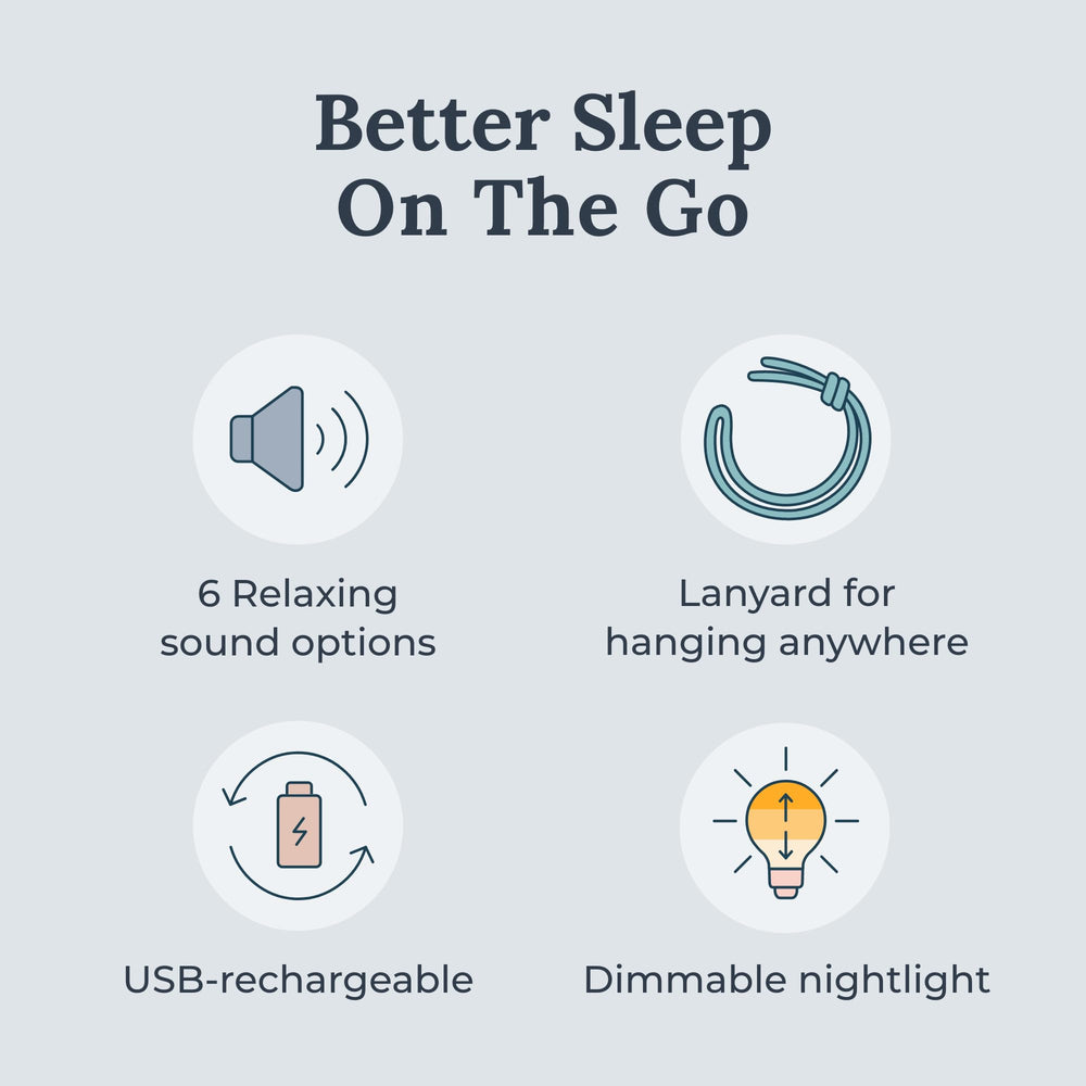 Yogasleep Travel Mini side profile demonstrates palm-sized portability.