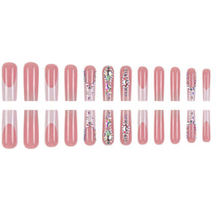 Hands showcase YOJIATOP nude gradient nails with rhinestones for versatile wear.