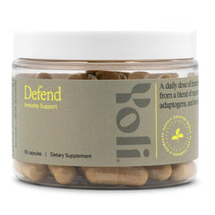 Yoli Defend bottle with label on white background