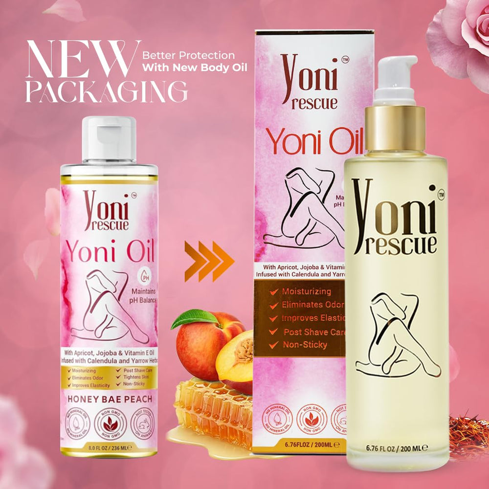 Yoni Rescue Peach Oil being applied to skin for daily care