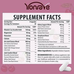Label showing 90 veggie capsules for Yonrave Uric Acid Cleanse