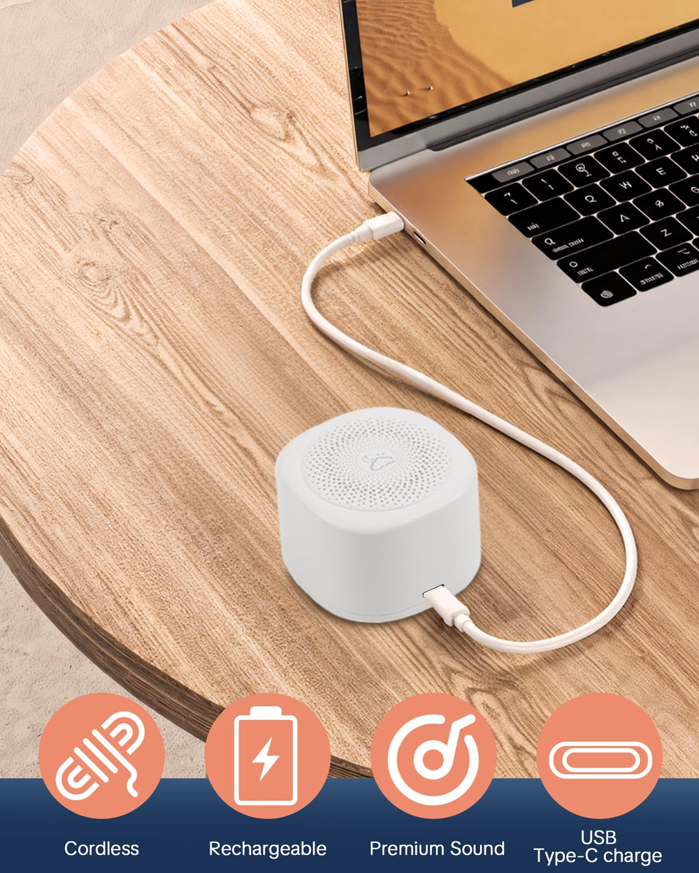 YONSEN travel white noise sound machine USB-C charging for easy power on the go.