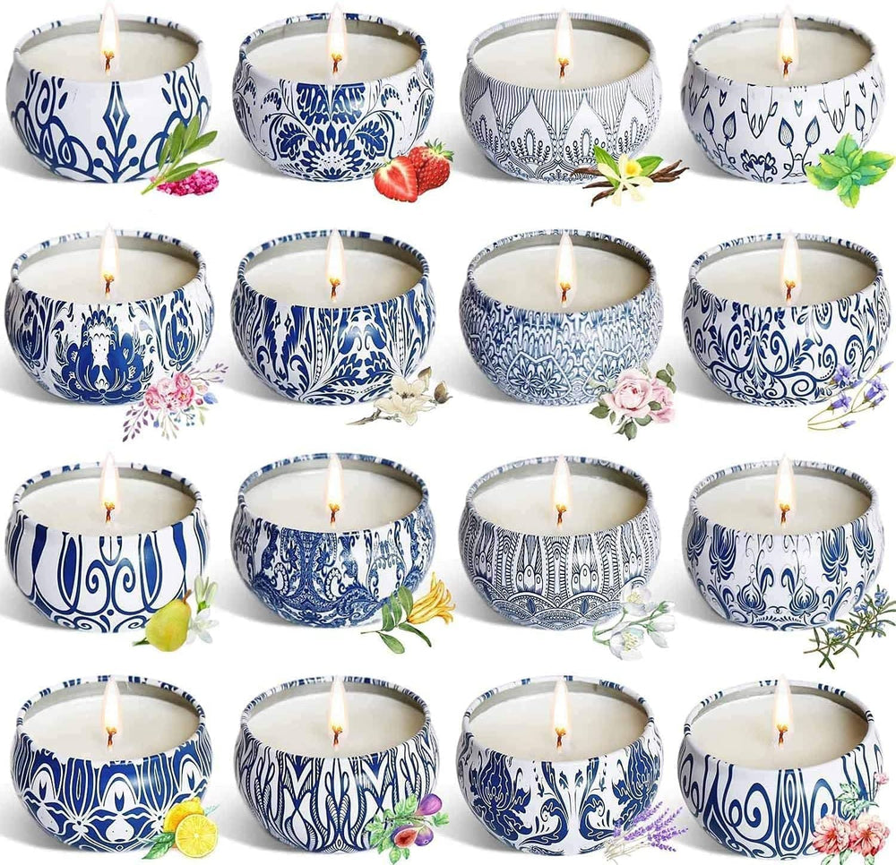 Front view of YOROXRG 16-pack scented candles gift set in packaging