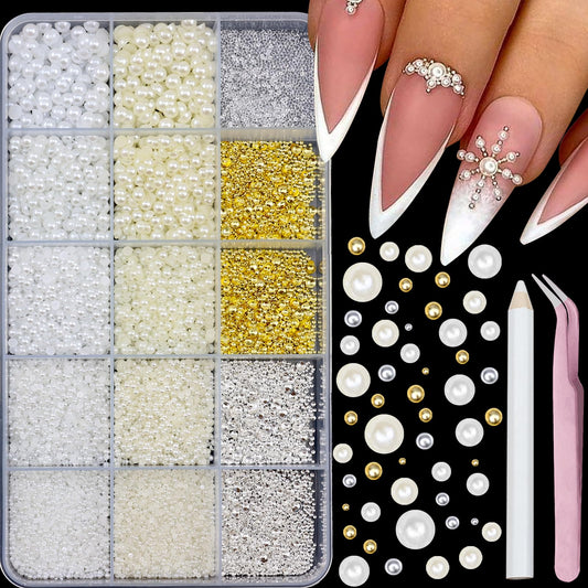 YOSOMMK white cream flatback pearls for subtle nail art accents with smooth adhesion.