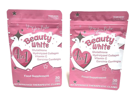 Front view of You Glow Babe Beauty White 4-in-1 Glutathione supplement packaging (pack of 2)