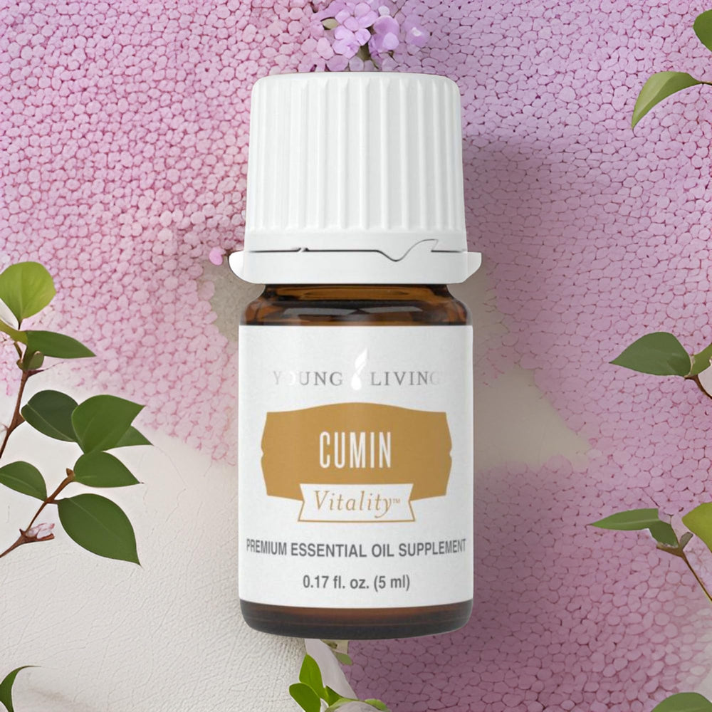 Young Living Cumin Vitality oil drop added to tea for aroma and subtle flavor.