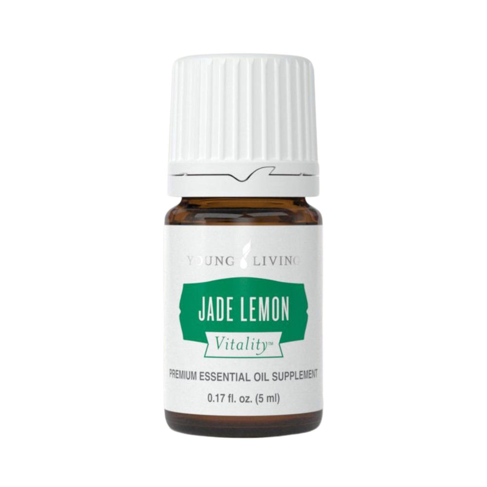 Young Living Jade Lemon Vitality 5ml bottle closeup for vibrant culinary flavor ideas.