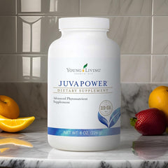 Young Living JuvaPower bowl with spinach-beets-rice blend for nutrient-rich snack.