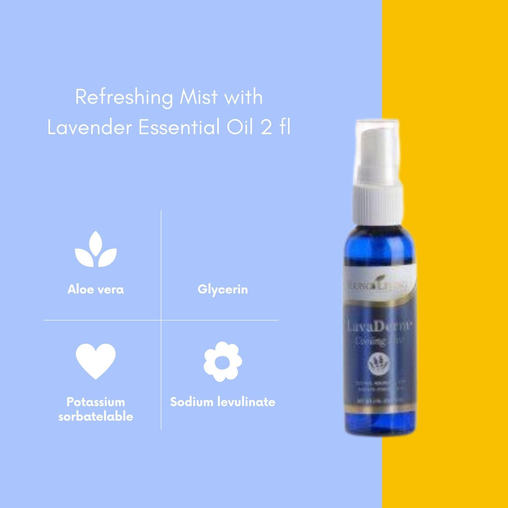 Closeup of Lavaderm Cooling Mist highlights lavender aroma and gentle hydration.