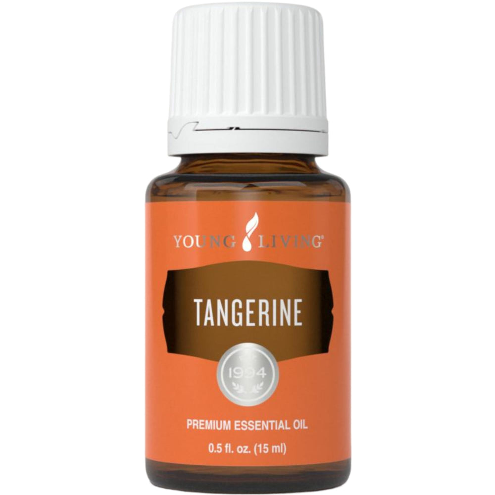 Young Living Tangerine essential oil bottle with dropper for uplifting mood