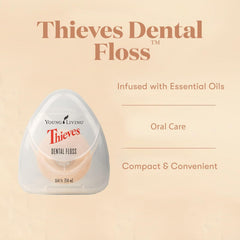 Thieves essential oil blend label detail on floss packaging