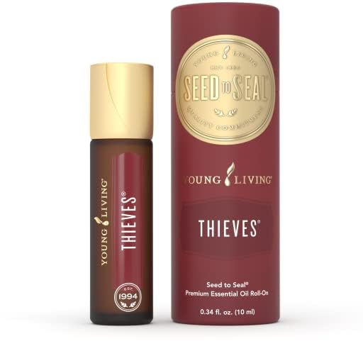 Front view of Young Living Thieves Roll-On 10 ml bottle