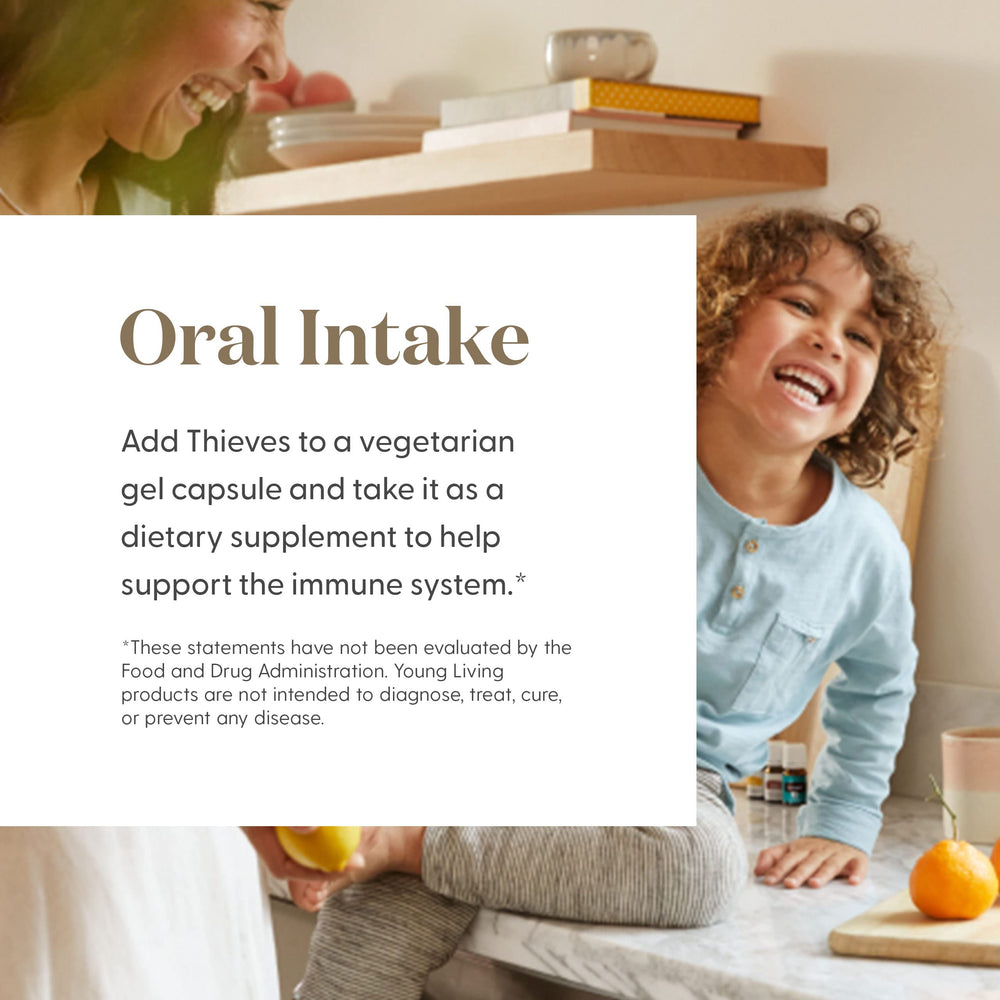 Essential oil diffuser releasing Thieves Vitality aroma