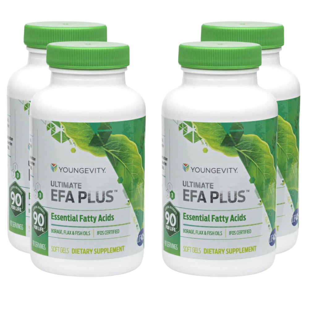 Front view of Youngevity EFA Plus 90-4 Pack bottles