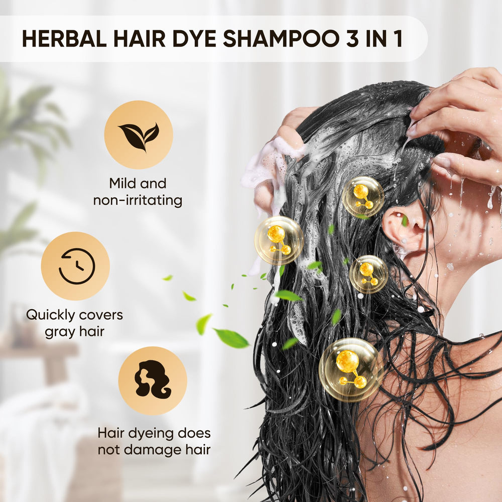 Youpiel Hair Dye Shampoo application in gloved hand for at-home color