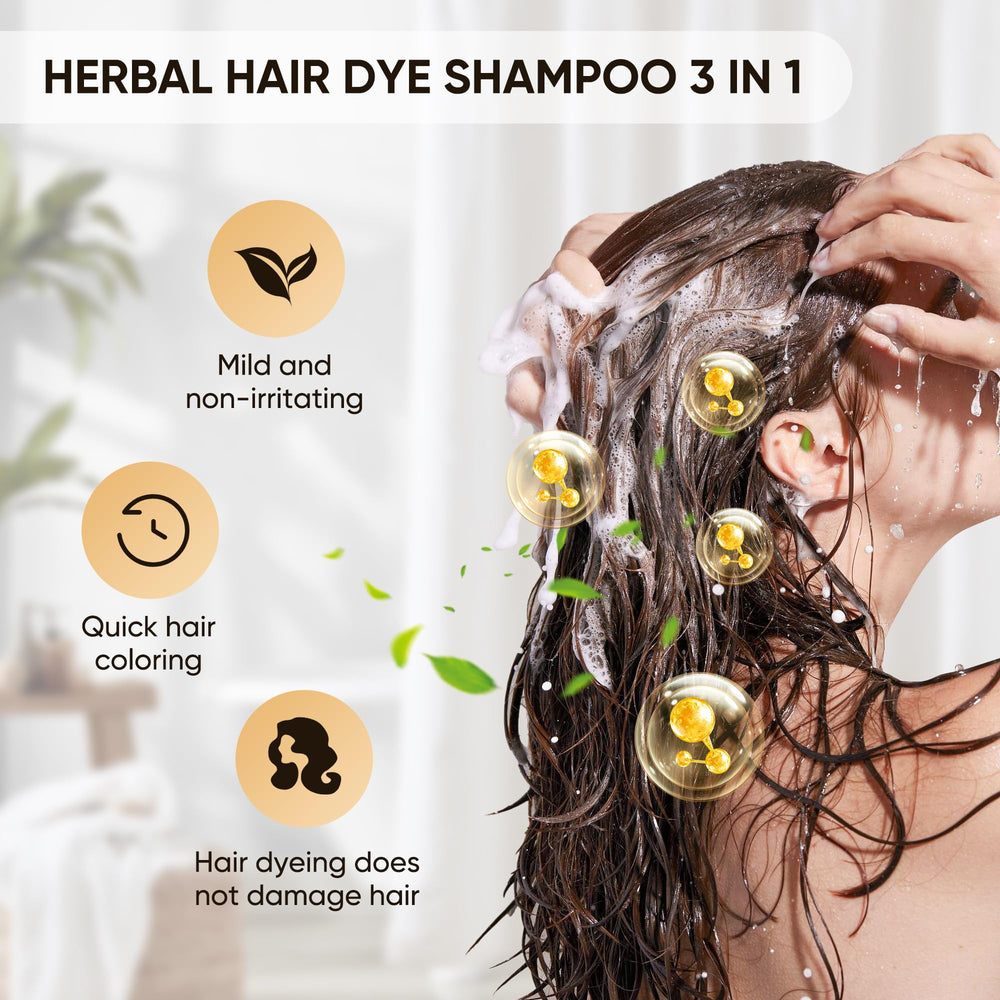 Close-up of applying Youpiel Hair Dye Shampoo to dry hair for even color