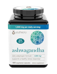 Bottle of Youtheory Ashwagandha 1000mg with KSM-66 and 180 capsules
