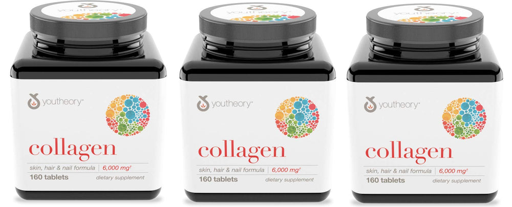 Youtheory Collagen Advanced Formula Types 1-2-3 bottle front supports skin and joints.