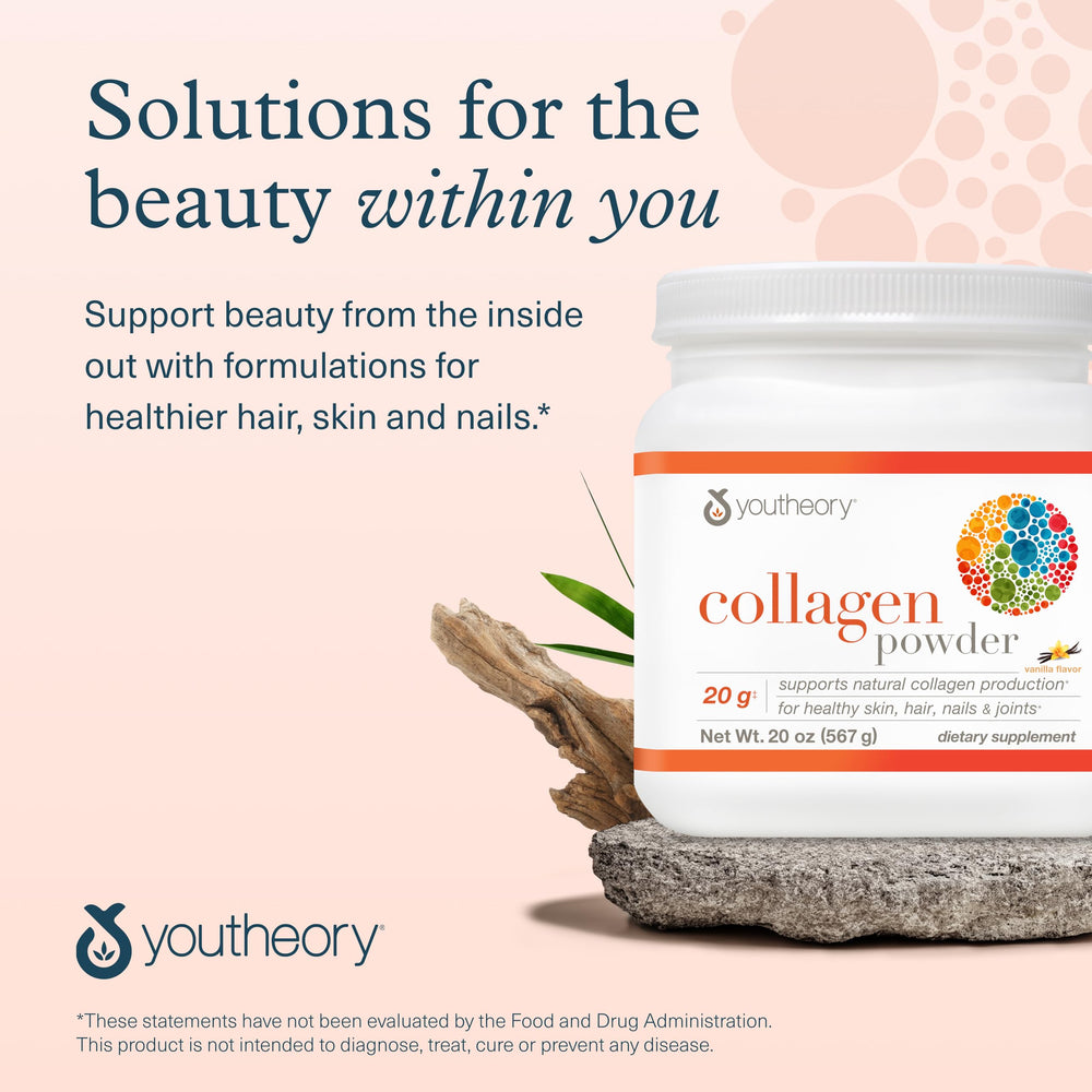 Scoop of Youtheory Collagen Powder Vanilla 20 oz with vanilla flavor appearance