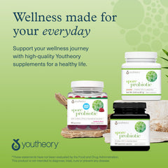 Side-angle packaging shot of Youtheory Spore Probiotic bottle