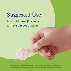 Measuring scoop and recommended dosage for the probiotic powder