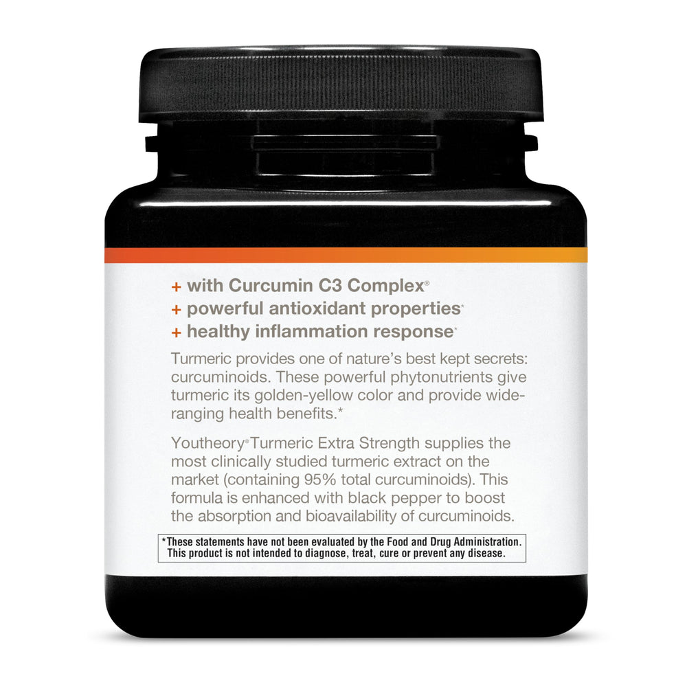 Lifestyle shot of Youtheory Turmeric supplement on a clean surface