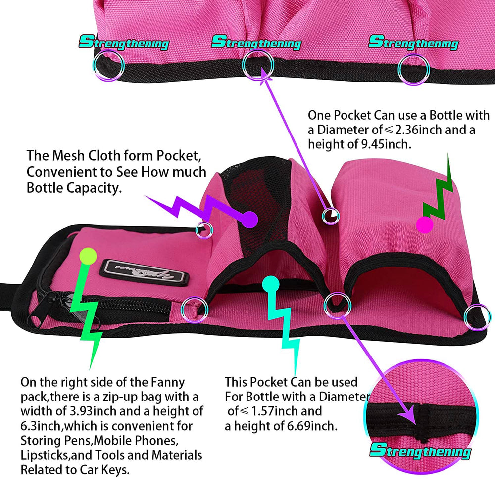 Large front pockets and bottle capacity view on Rose Red bag