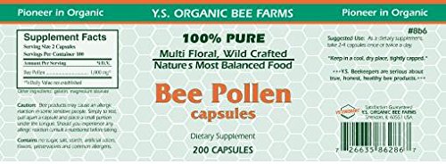 Packaging for YS BEE FARMS Bee Pollen 550 mg - 200 capsules