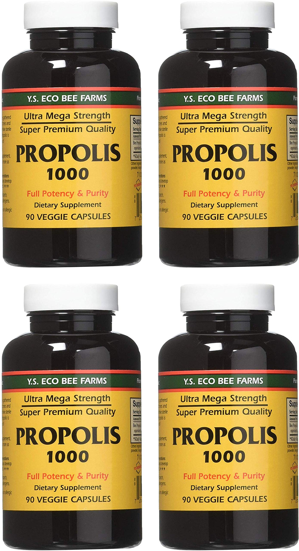 YS Eco Bee Farms Propolis 1000-90 caps bottle, pack of 4 - hero image