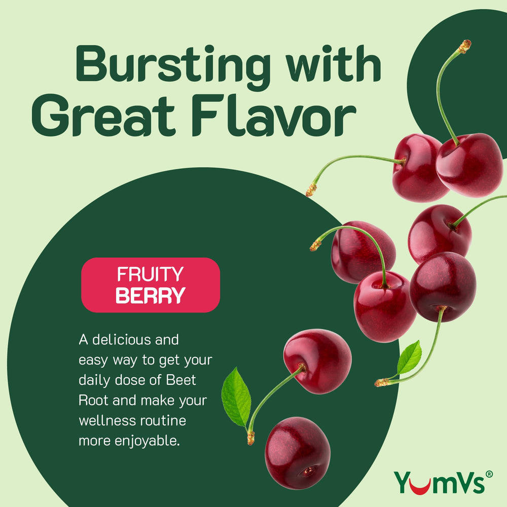 Nutrition facts panel for YumVs Beet Root Gummies