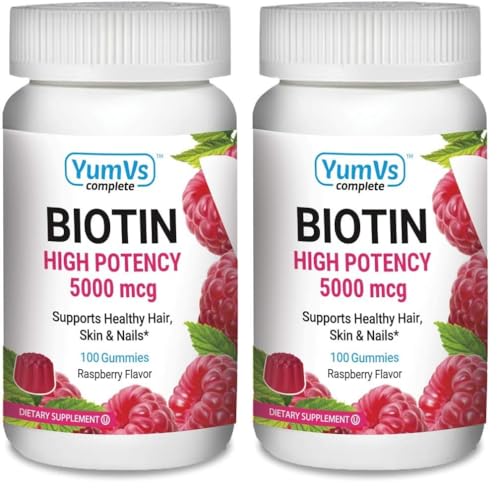 Bottle of YUM-V'S Biotin Gummies with Raspberry flavor