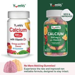 Close-up of Raspberry and Orange flavored YumVs calcium gummies
