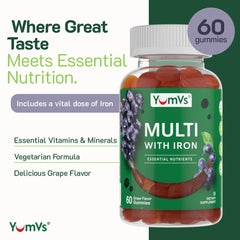 Back label of YUM-V'S Iron Gummies showing ingredients