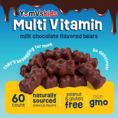 Back packaging details for YUM-V'S Kids Multivitamin Chocolate Bears, 60-count