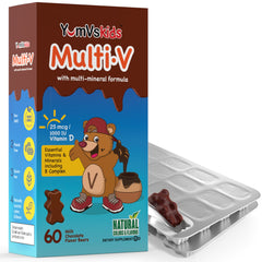 Bottle and foil packaging image for YUM-V'S Kids Multivitamin Chocolate Bears